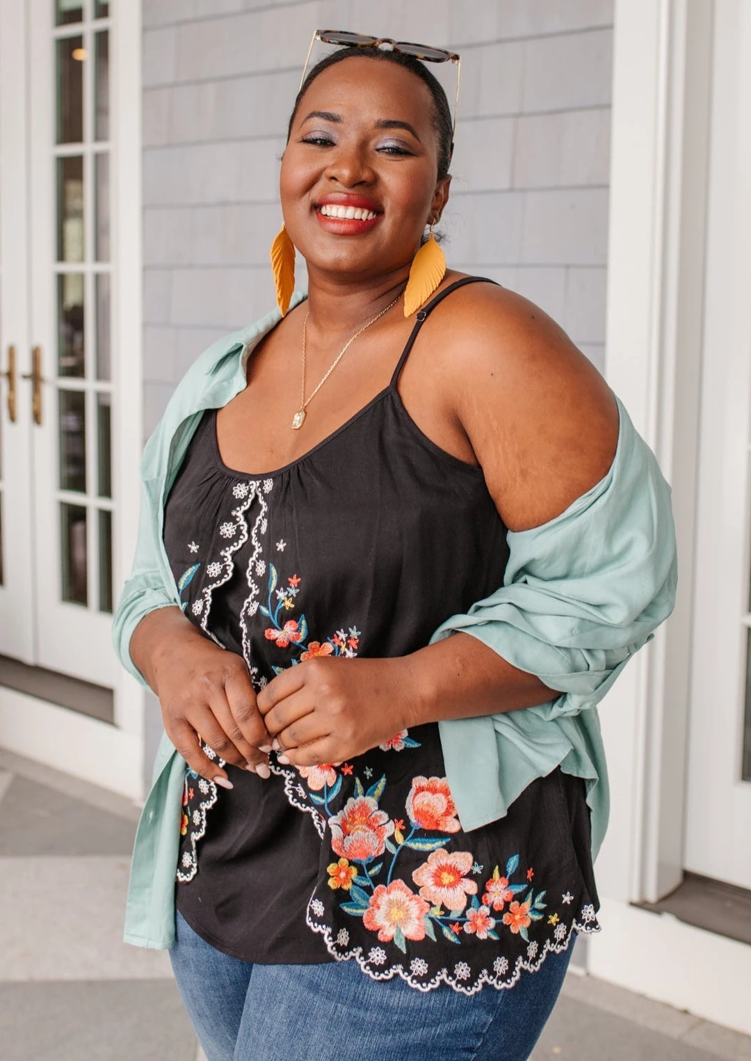 Ave Shops Garden Picnics Embroidered Tank Top - Women's Short Sleeve Blouse 4 Ave Shops Garden Picnics Embroidered Tank Clothing