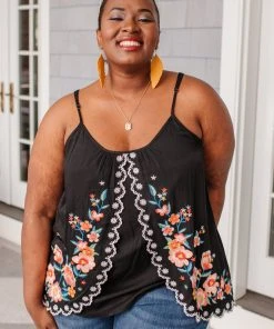 Ave Shops Garden Picnics Embroidered Tank Top - Women's Short Sleeve Blouse 20 Ave Shops Garden Picnics Embroidered Tank Clothing