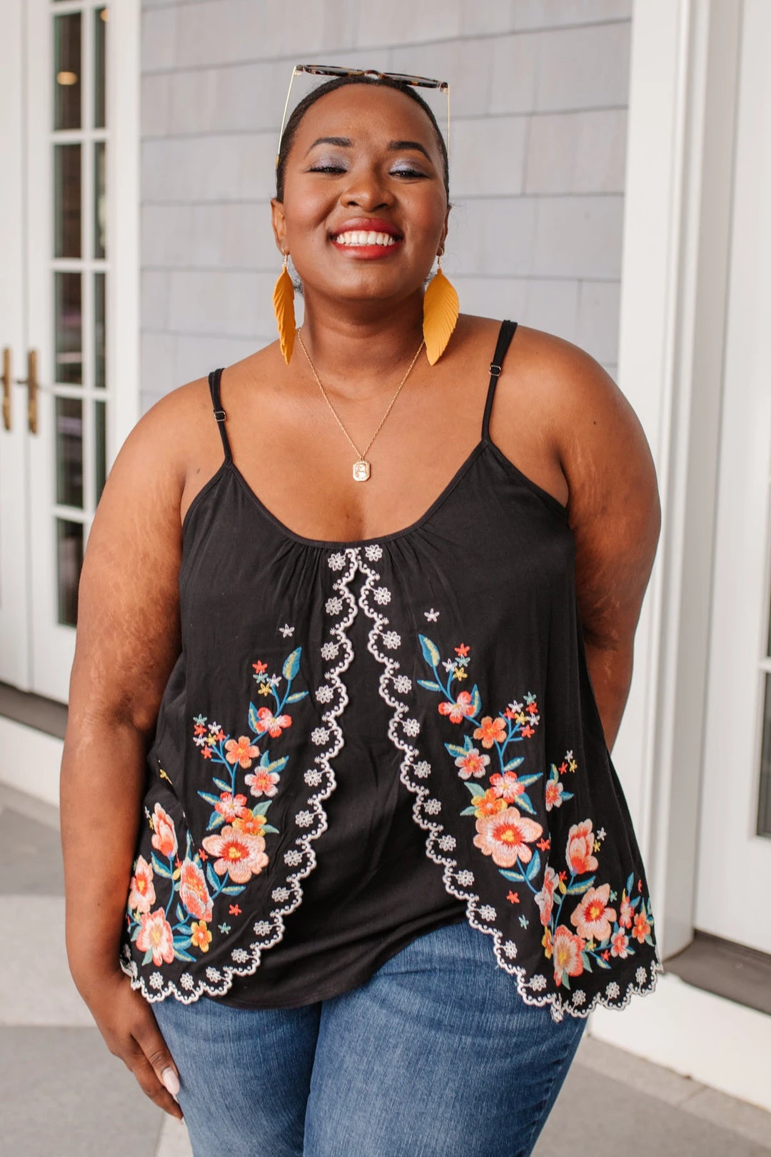 Ave Shops Garden Picnics Embroidered Tank Top - Women's Short Sleeve Blouse 6 Ave Shops Garden Picnics Embroidered Tank Clothing