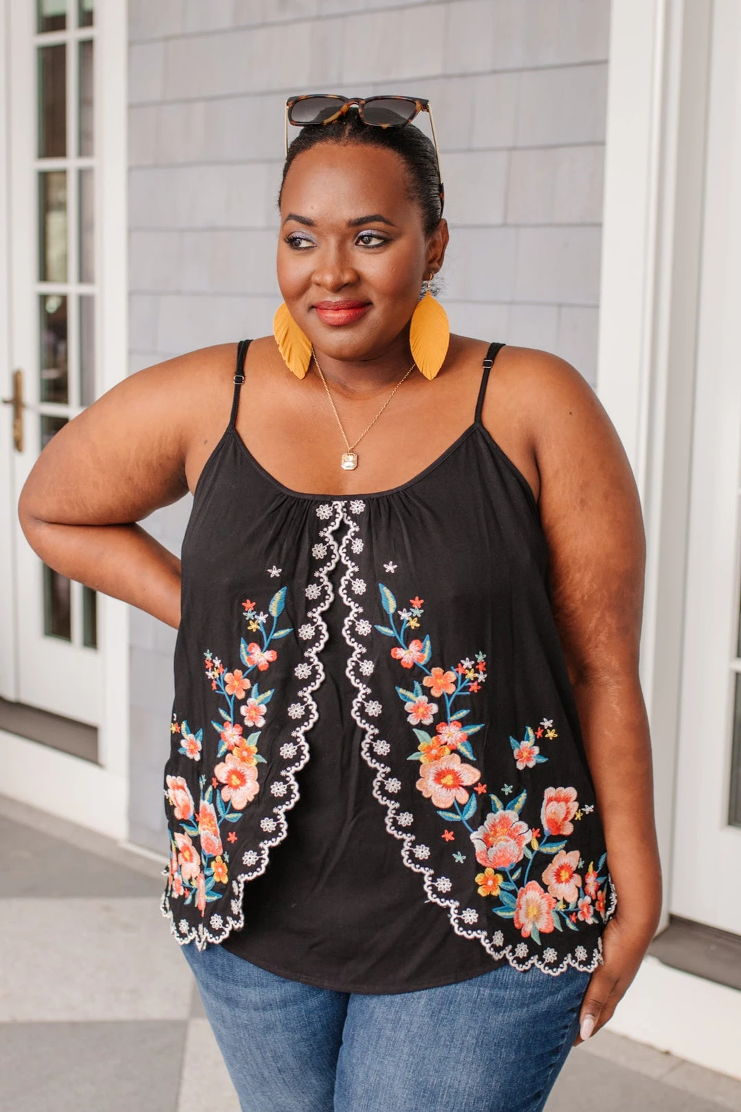 Ave Shops Garden Picnics Embroidered Tank Top - Women's Short Sleeve Blouse 9 Ave Shops Garden Picnics Embroidered Tank Clothing