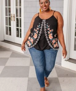 Ave Shops Garden Picnics Embroidered Tank Top - Women's Short Sleeve Blouse 22 Ave Shops Garden Picnics Embroidered Tank Clothing