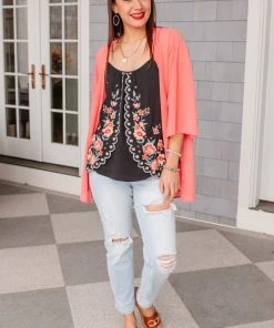 Ave Shops Garden Picnics Embroidered Tank Top - Women's Short Sleeve Blouse 24 Ave Shops Garden Picnics Embroidered Tank Clothing