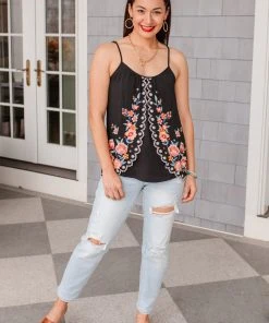 Ave Shops Garden Picnics Embroidered Tank Top - Women's Short Sleeve Blouse 28 Ave Shops Garden Picnics Embroidered Tank Clothing