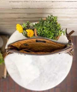 American Darling Handbags & Wallets Grey Aztec Saddle Blanket & Floral Tooled Leather Crossbody