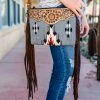 American Darling Handbags & Wallets Grey Aztec Saddle Blanket & Floral Tooled Leather Crossbody