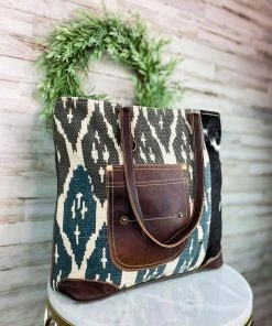 Myra Handbags & Wallets Brown & Blue Southwest Tote Handbag