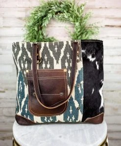 Myra Handbags & Wallets Brown & Blue Southwest Tote Handbag