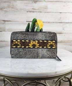 Myra Grey Cowhide & Sunflower Wallet