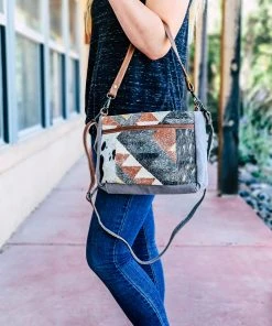 Myra Grey Multi-Color Aztec Cowhide Crossbody Handbag Handbags & Wallets