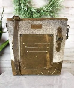 Sixtease Grey & Brown Leather Hair On Shoulder Handbag [Style B]