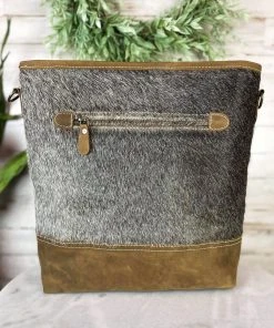 Sixtease Grey & Brown Leather Hair On Shoulder Handbag [Style B]