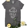 The Cinchy Cowgirl CLOSEOUT- Charcoal Thankful & Blessed Short Sleeve Tee CLEARANCE GRAPHICS