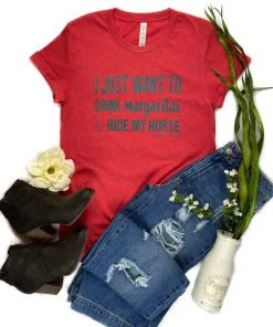 The Cinchy Cowgirl Heather Red Drink Margaritas & Ride My Horse Short Sleeve Tee