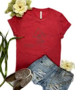 The Cinchy Cowgirl Heather Red She Is Strong Horse Short Sleeve Graphic Tee