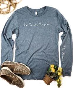 The Cinchy Cowgirl Heather Slate Be Brave Long Sleeve Graphic Tee