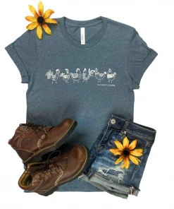 The Cinchy Cowgirl Clothing Heather Slate Chickens Short Sleeve Graphic Tee