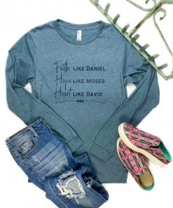 The Cinchy Cowgirl Clothing Heather Slate Faith Hope Heart Long Sleeve Graphic Tee