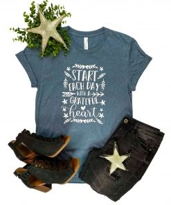 The Cinchy Cowgirl CLOSEOUT- Heather Slate Grateful Heart Graphic Tee CLEARANCE GRAPHICS