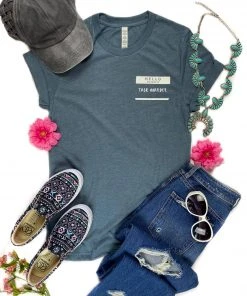 The Cinchy Cowgirl Heather Slate Hello Tack Hoarder Side Short Sleeve Tee