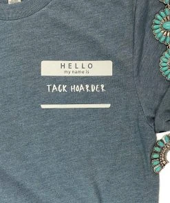 The Cinchy Cowgirl Heather Slate Hello Tack Hoarder Side Short Sleeve Tee