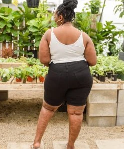 Ave Shops Hi-Rise Black Cuffed Bermuda Shorts