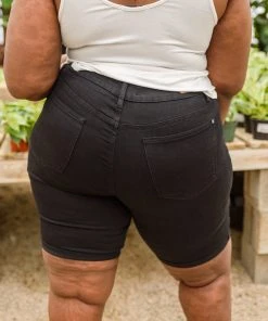 Ave Shops Hi-Rise Black Cuffed Bermuda Shorts