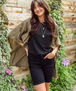 Ave Shops Hi-Rise Black Cuffed Bermuda Shorts