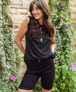 Ave Shops Hi-Rise Black Cuffed Bermuda Shorts