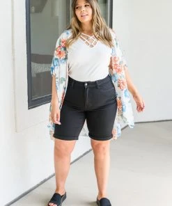 Ave Shops Hi-Rise Black Cuffed Bermuda Shorts