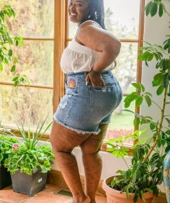 Ave Shops Women's Hi-Rise Sun Embroidery Cutoff Denim Shorts 17 Ave Shops Hi-Rise Sun Embroidery Cutoff Shorts Bottoms & Jeans