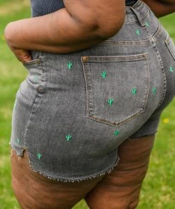 Ave Shops Hi-Waisted Cactus Embroidery Cutoffs - Stylish Women's Jeans & Bottoms 18 Ave Shops Hi-Waisted Cactus Embroidery Cutoffs Bottoms & Jeans