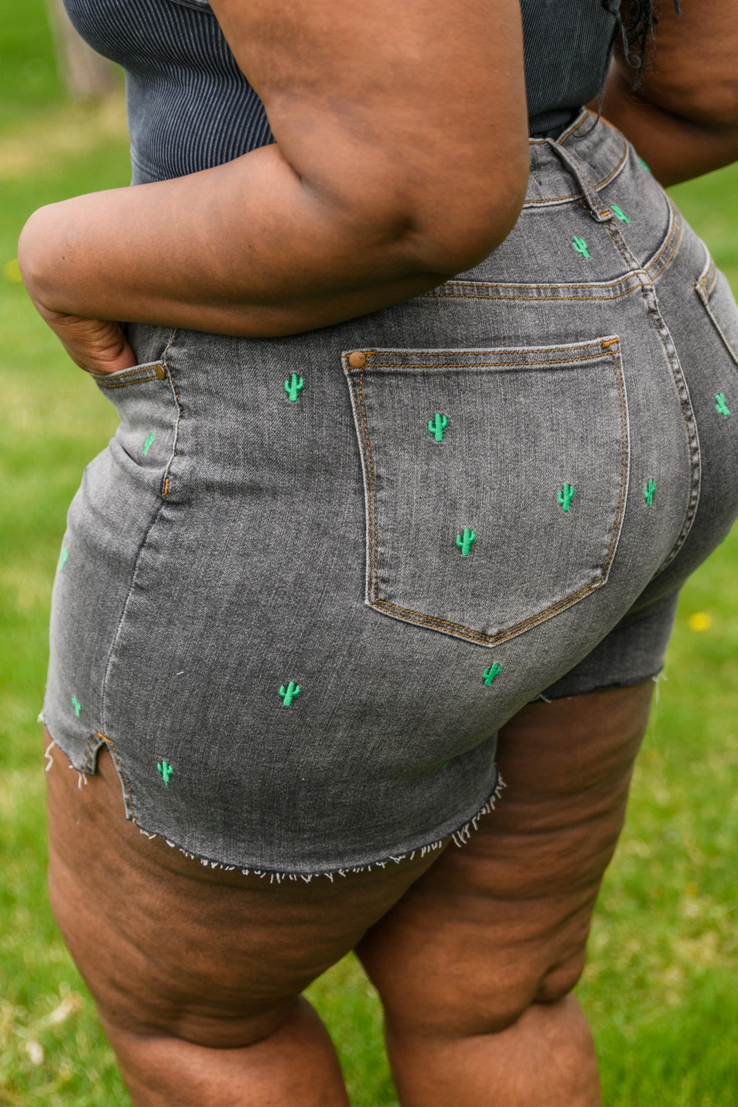 Ave Shops Hi-Waisted Cactus Embroidery Cutoffs - Stylish Women's Jeans & Bottoms 8 Ave Shops Hi-Waisted Cactus Embroidery Cutoffs Bottoms & Jeans