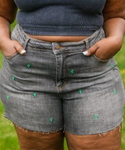 Ave Shops Hi-Waisted Cactus Embroidery Cutoffs - Stylish Women's Jeans & Bottoms 20 Ave Shops Hi-Waisted Cactus Embroidery Cutoffs Bottoms & Jeans