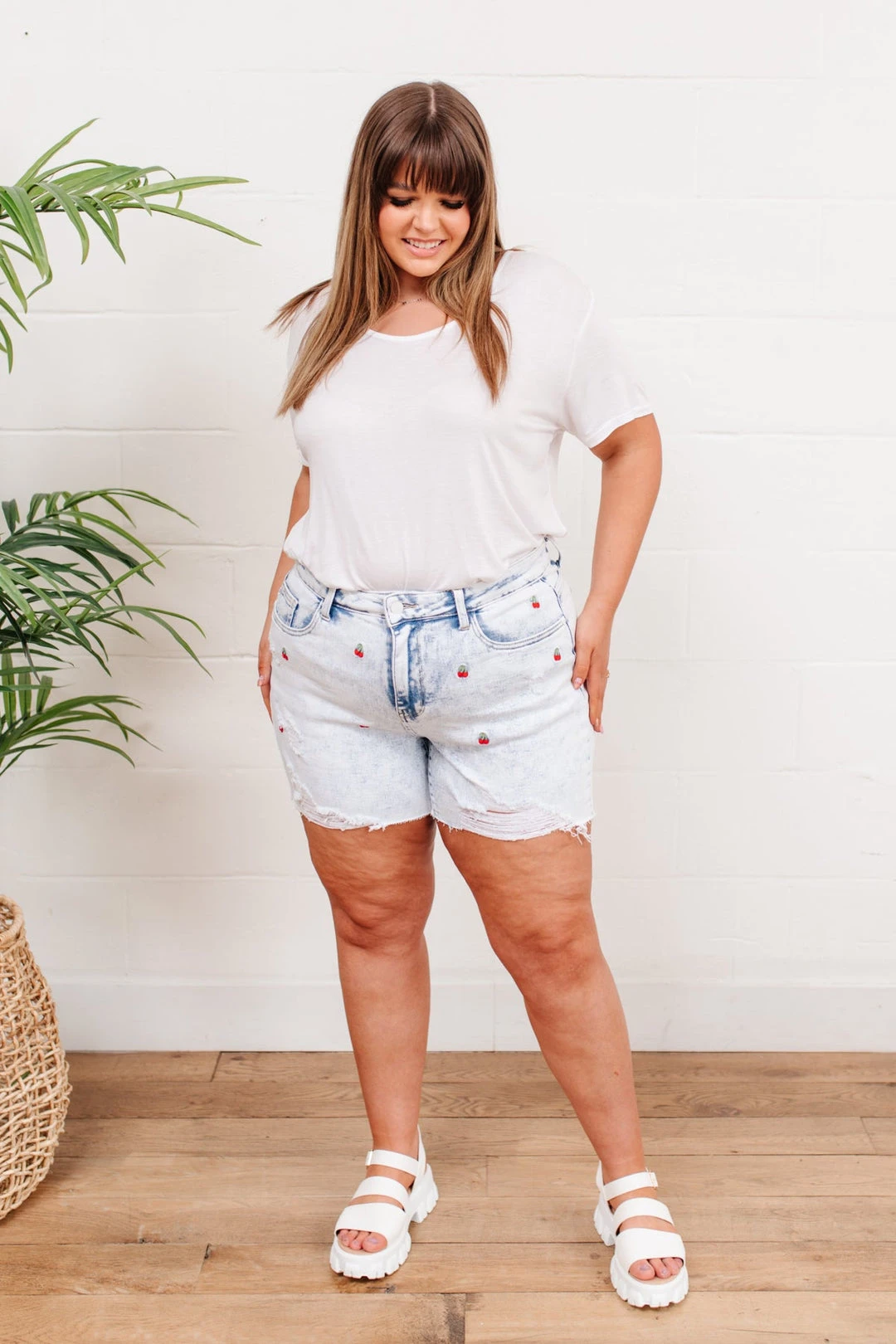 Hi-Waisted Cherry Acid Wash Cutoffs - Ave Shops Bottoms & Jeans 8 Ave Shops Bottoms & Jeans Hi-Waisted Cherry Acid Wash Cutoffs