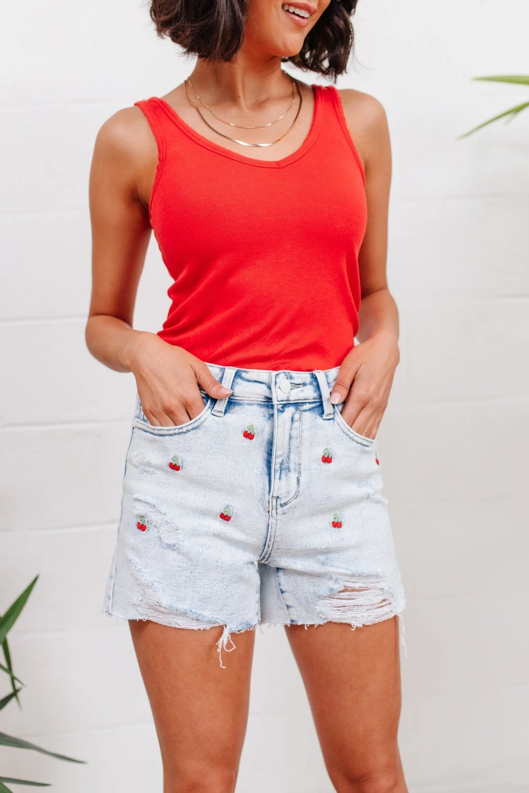 Hi-Waisted Cherry Acid Wash Cutoffs - Ave Shops Bottoms & Jeans 3 Ave Shops Bottoms & Jeans Hi-Waisted Cherry Acid Wash Cutoffs