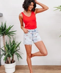 Hi-Waisted Cherry Acid Wash Cutoffs - Ave Shops Bottoms & Jeans 17 Ave Shops Bottoms & Jeans Hi-Waisted Cherry Acid Wash Cutoffs
