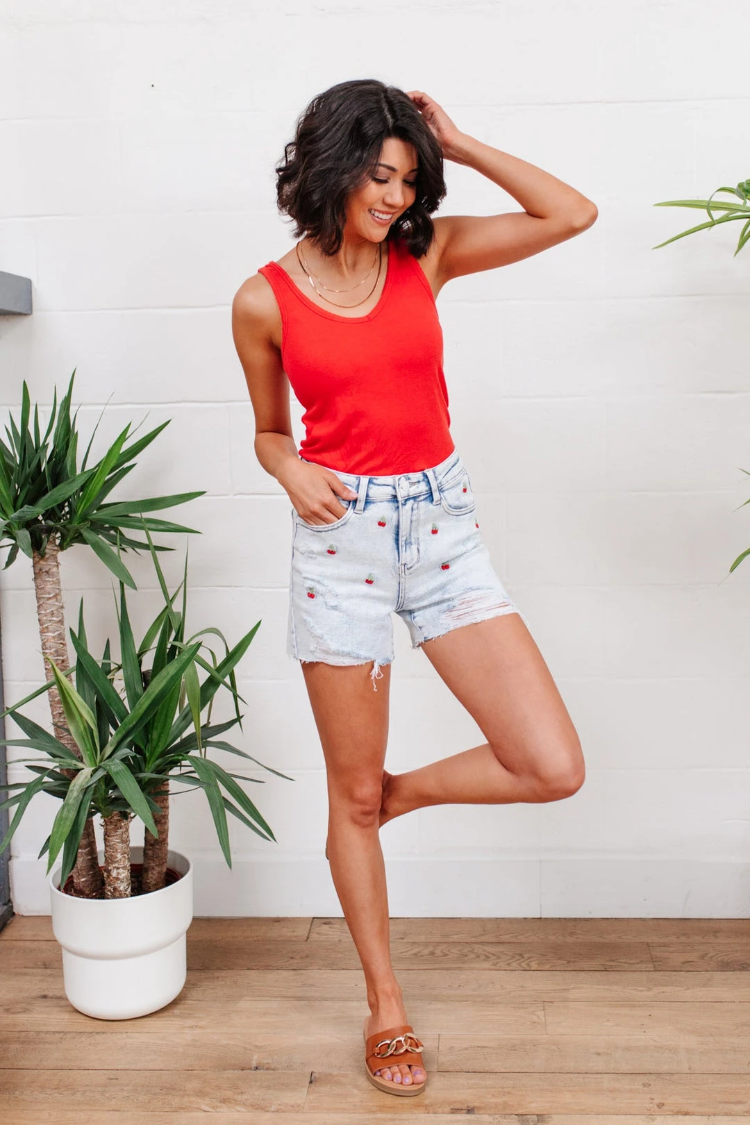Hi-Waisted Cherry Acid Wash Cutoffs - Ave Shops Bottoms & Jeans 5 Ave Shops Bottoms & Jeans Hi-Waisted Cherry Acid Wash Cutoffs