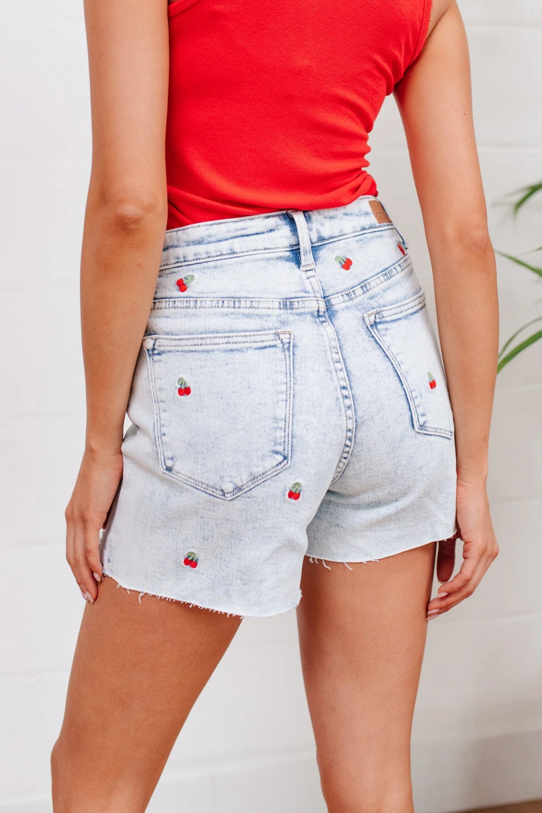 Hi-Waisted Cherry Acid Wash Cutoffs - Ave Shops Bottoms & Jeans 9 Ave Shops Bottoms & Jeans Hi-Waisted Cherry Acid Wash Cutoffs