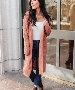 Ave Shops Cardigans, Sweaters, Outerwear Hooded Cardigan In Red Sand