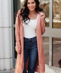 Ave Shops Cardigans, Sweaters, Outerwear Hooded Cardigan In Red Sand