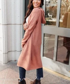 Ave Shops Cardigans, Sweaters, Outerwear Hooded Cardigan In Red Sand