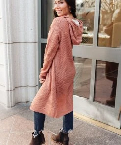 Ave Shops Cardigans, Sweaters, Outerwear Hooded Cardigan In Red Sand