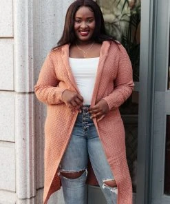 Ave Shops Cardigans, Sweaters, Outerwear Hooded Cardigan In Red Sand