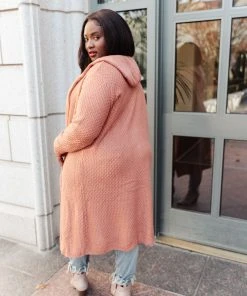 Ave Shops Cardigans, Sweaters, Outerwear Hooded Cardigan In Red Sand