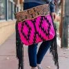 American Darling Hot Pink Aztec Fringe Concealed Carry Crossbody Handbag