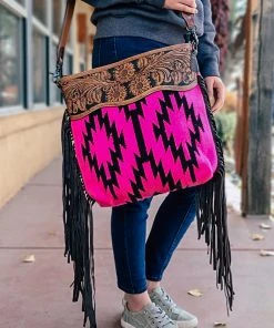 American Darling Hot Pink Aztec Fringe Concealed Carry Crossbody Handbag