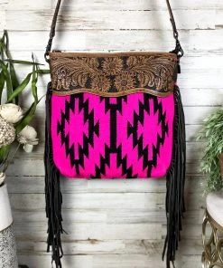 American Darling Hot Pink Aztec Fringe Concealed Carry Crossbody Handbag