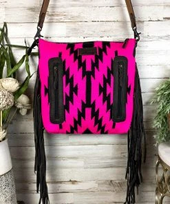 American Darling Hot Pink Aztec Fringe Concealed Carry Crossbody Handbag