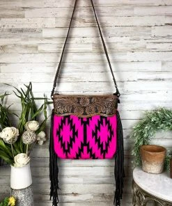 American Darling Hot Pink Aztec Fringe Concealed Carry Crossbody Handbag