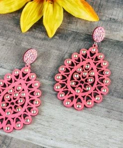Blue Tortoise Hot Pink Large Wood Earrings >> MEGA SALE << -The Cinchy Cowgirl Store HotPinkLargeWoodEarrings1 1080x